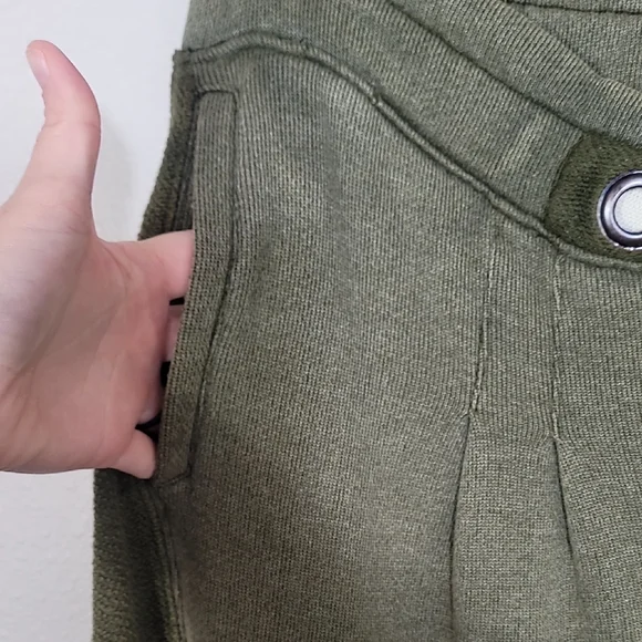 Free People Half Court Wide Leg Pants Size L Olive Green Pockets Boho Elastic - Picture 8 of 16